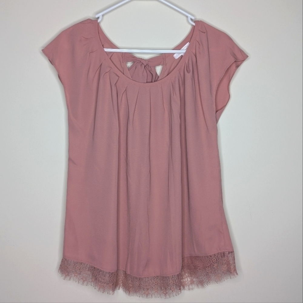 Lauren Conrad Pink Bow Blouse Shirt M